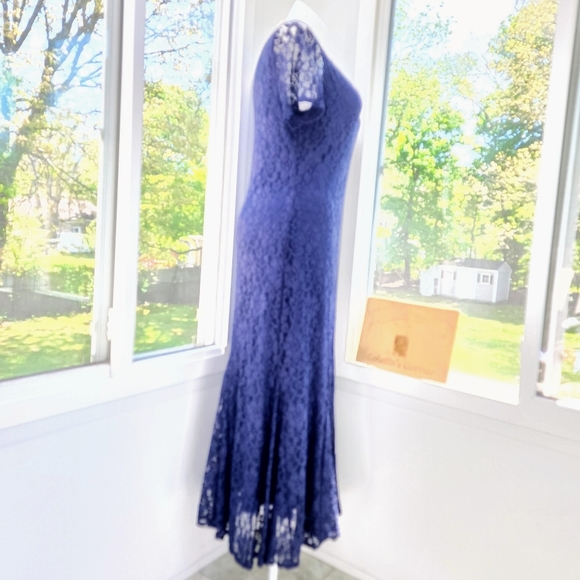 Joanna Hope Navy Blue Sheer Short Sleeve Lace Sweetheart Mermaid Maxi Dress - Picture 12 of 16